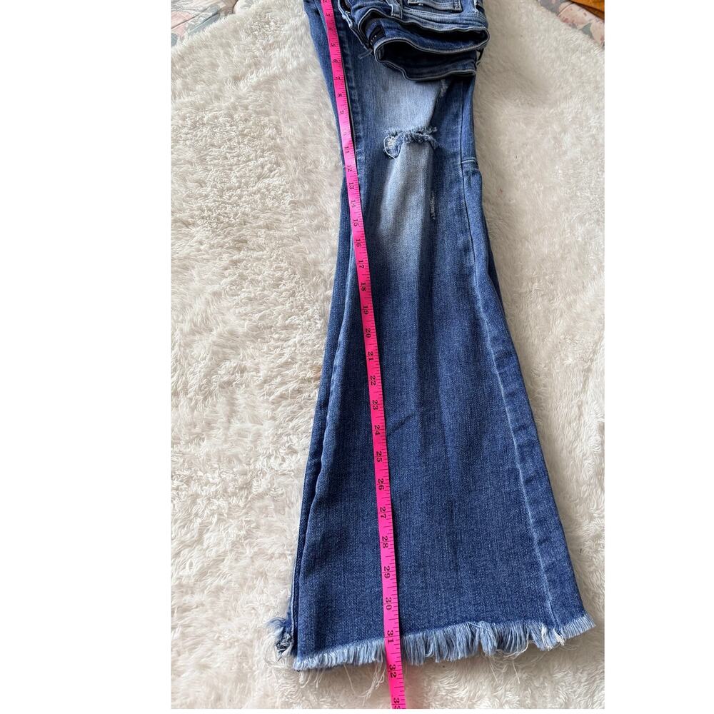 Risen Jeans 5/27 Distressed Flare Raw Hem Medium Wash Denim - Picture 8 of 9